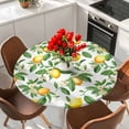 thumbnail image 2 of Summer Lemon Table Cloth, Round Fitted Tablecloths with Elastic Edge, Green Botanical Watercolor Fruits Wipeable Waterproof Table Cover for Kitchen Wedding 36-44 Inches, 2 of 4