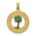 thumbnail image 1 of FB Jewels 14K Yellow Gold Hilton Head Sc On Round Frame with Green Palm Tree Center Pendant, 1 of 4