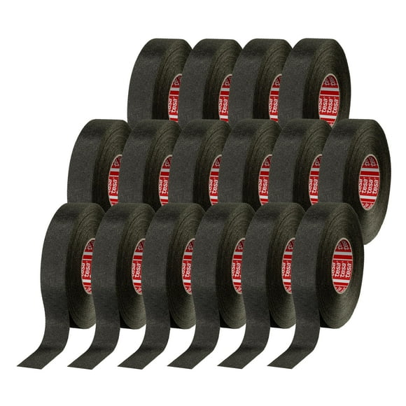 Tesa 51036 High Abrasion Protection PET Cloth Automotive Wire Harness Tape, Black, 19mm x 25m, 16 Rolls