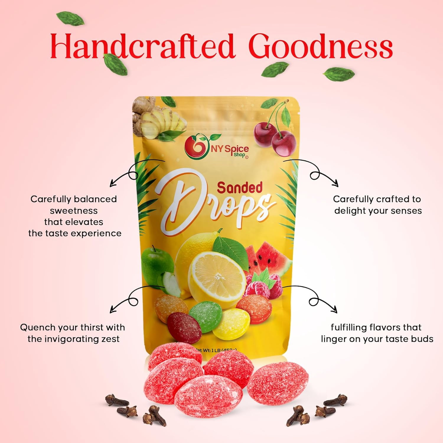 NY SPICE SHOP Clove Sanded Candy Drops - 5 Pound - Classic Clove Flavored Hard Candy - Sour Drops Candy - Old Fashioned Sanded Drops - Perfect for Snacking, Sharing & Decor
