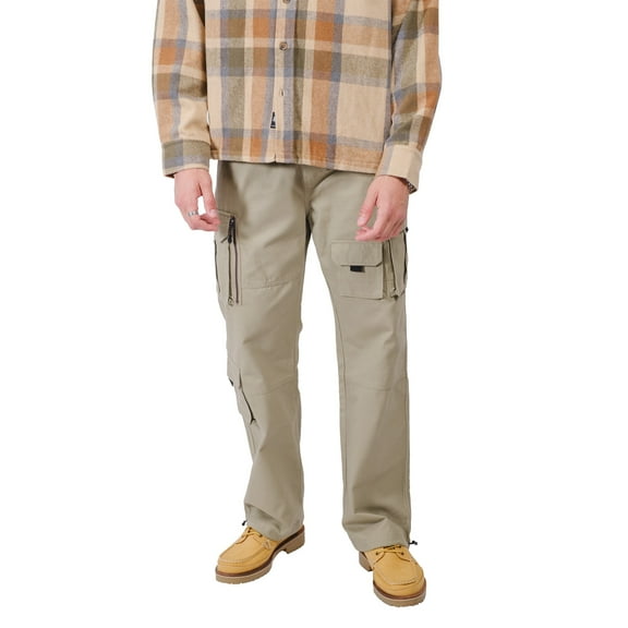 Brooklyn Cloth Men's Multi-Pocket Twill Cargo Pants, with Drawstring Waist, Olive Gray, Small