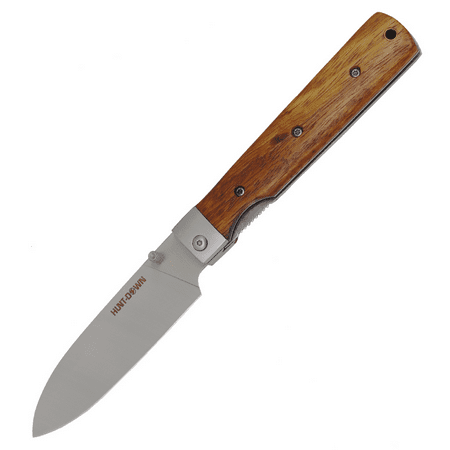 Hunt-Down 9 Liner Lock Wood Handle Steel Bolster Folding Knife 7cr17 Steel