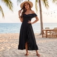 thumbnail image 5 of UDAUDU Women's Midi Dress 2026 Spring Summer Off The Shoulder Satin Wedding Guest Dresses Wrap Party Cocktail Formal Prom Dresses Black XL, 5 of 7