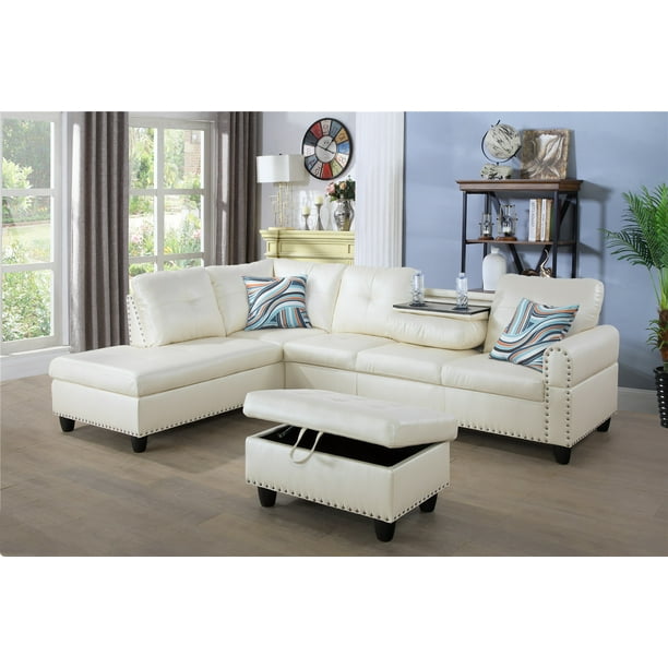 White Faux Leather Sectional Sofa Couch, White Leather Sectionals