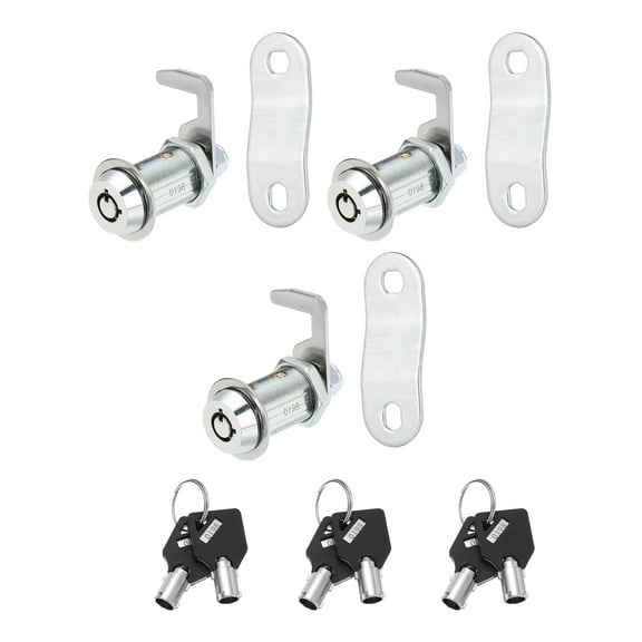 1-1/8 Inch Cabinet Locks with Key, Cam Replacement Lock Cylinder Toolbox Lock Keyed Alike, Silver 3 Pack