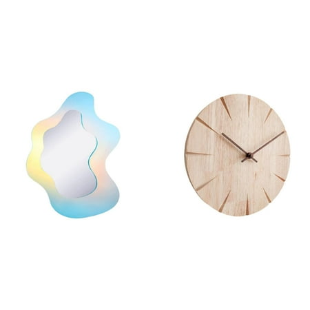 Acrylic Mirror Wall Clock Wooden Decor Silent Operation Unique Wavy Shape for Living Room Office Gift