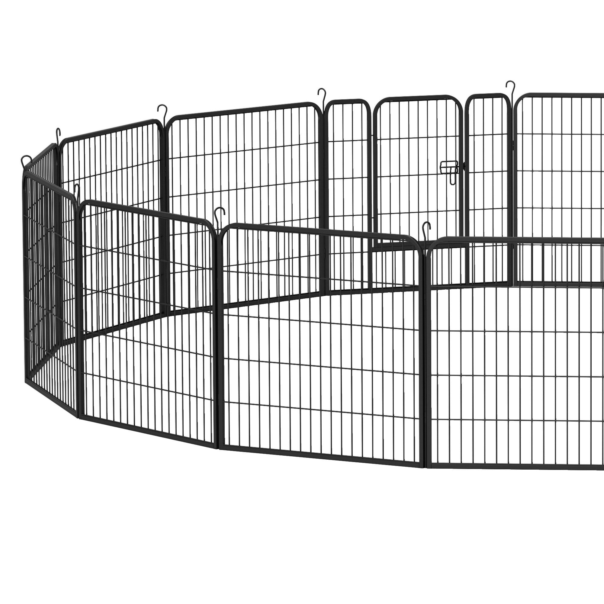 Uforic 32" Tall Metal Garden Fence Panels with Gate & Lock, 16 Pcs Decorative Pet Dog Fence, Animal Barrier for  Patio & Garden, Black
