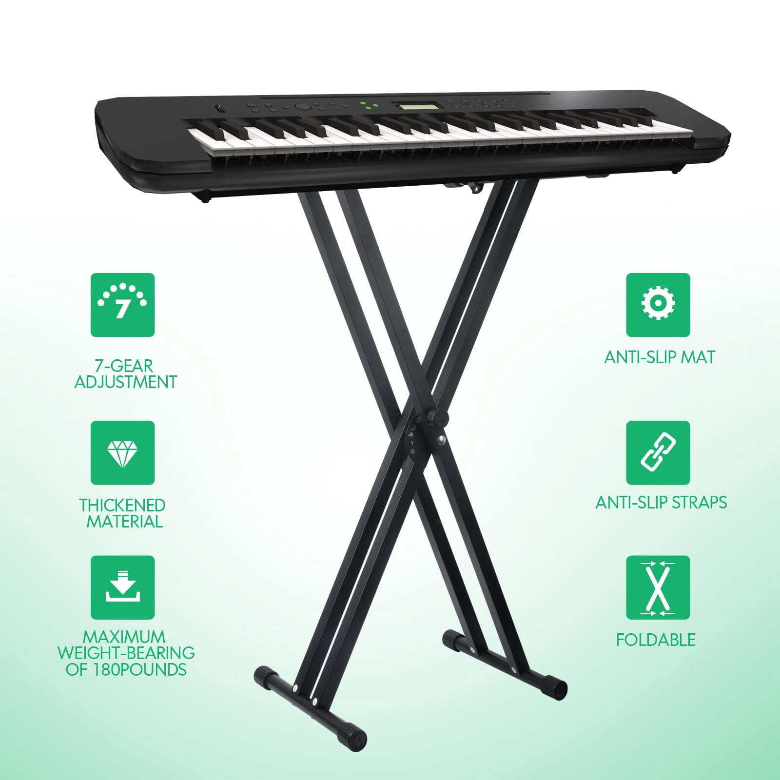 Piano Keyboard Stand Double X Heavy Duty With Locking Straps  7 Adjustable Heights