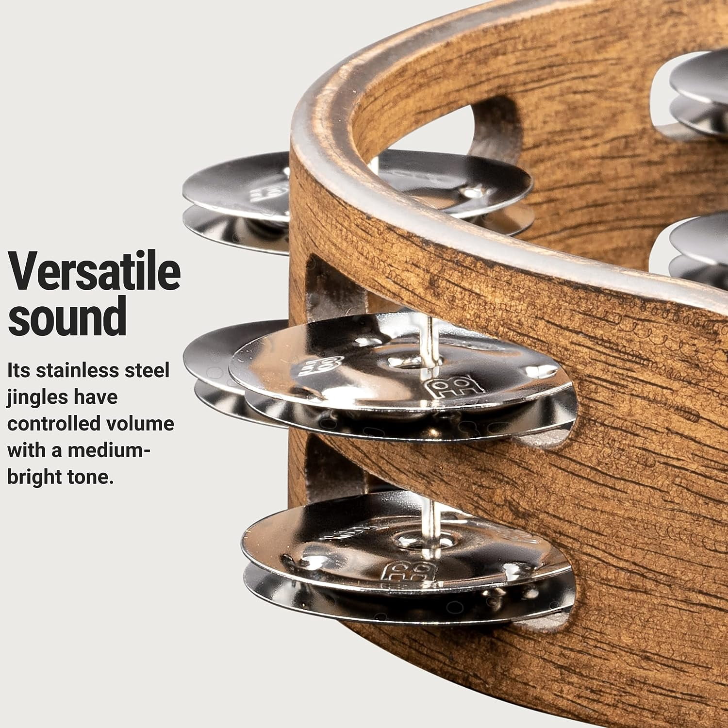 MEINL Compact Wood Tambourine with Double Row Stainless Steel Jingles 8 in. Walnut Brown