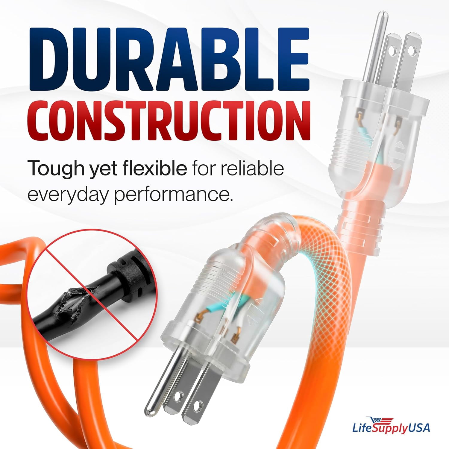 50ft Outdoor/Indoor Extension Cord 10/3 Gauge Ultra Heavy Duty 3 Prong SJTW, Waterproof, ETL Listed, Flexible Cold-Resistant Long Power Cord,15A 125V 1875W, Orange by LifeSupplyUSA