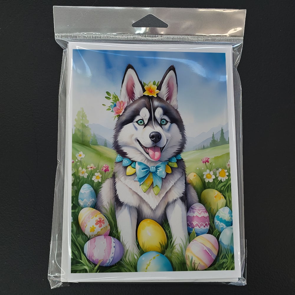 Siberian Husky Easter Egg Hunt Greeting Cards Pack of 8 7 in x 5 in