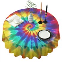 Colorful Rainbow Tie Dye Spiral Pattern Round Tablecloth 60"x60",Wrinkle Wipeable Table Cloth for Kitchen Dining Room Picnic Patio Party