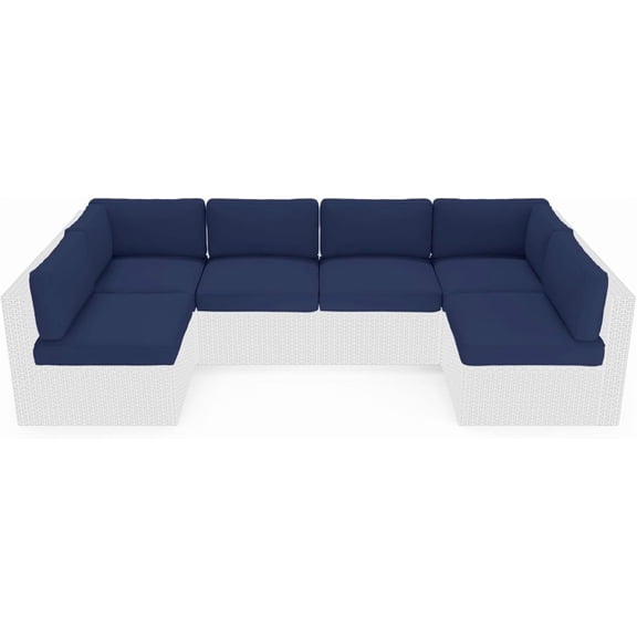 SUNCROWN Outdoor 14-Piece Replacement Cushions for Patio Furniture, Water-Resistant Cushion for 6-seat Patio Sectional Conversation Set, Liner & Cover, Dark Blue