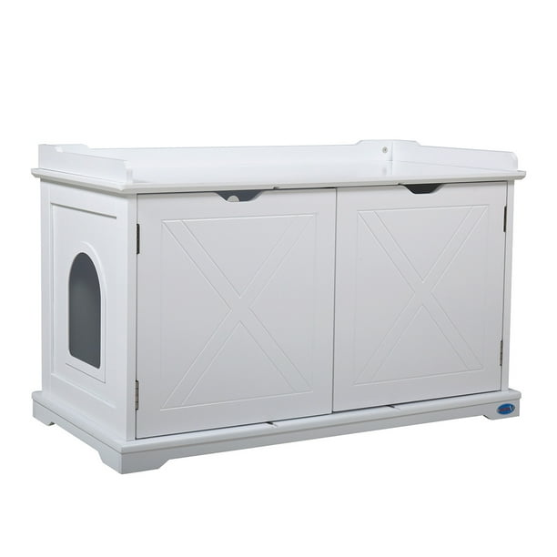 Jaxpety Cat Washroom Storage Bench Wooden Litter Box Furniture
