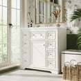 thumbnail image 2 of 36" Bathroom Vanity with Sink, Modern Bathroom Cabinet with Door, 6 Drawers, 1 Open Shelf and Adjustable Shelf, Solid Wood & MDF Bathroom Vanity Cabinet Ceramic Vessel Sink Combo, White, 2 of 9