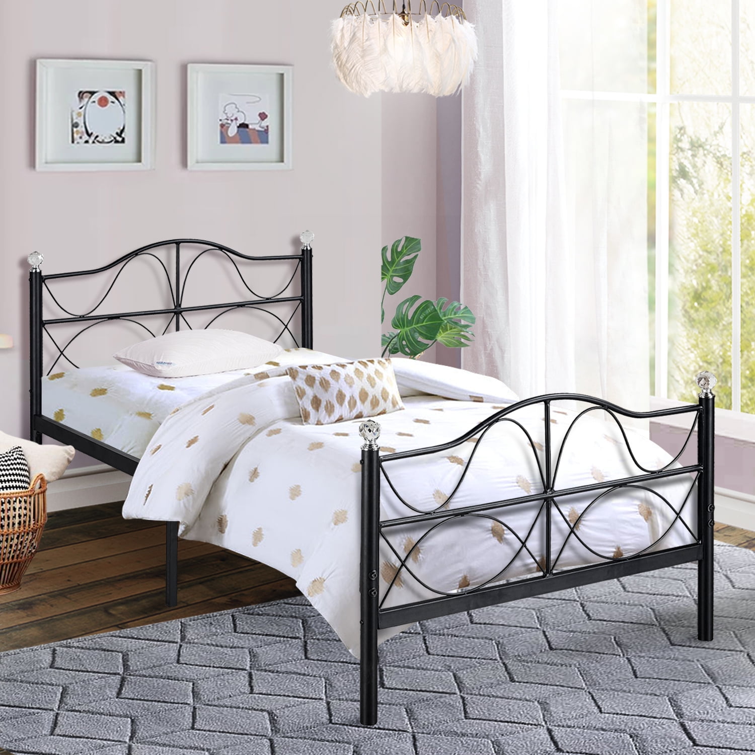 Metal Platform Bed Frame Twin Size,Non Slip Mattress Foundation with