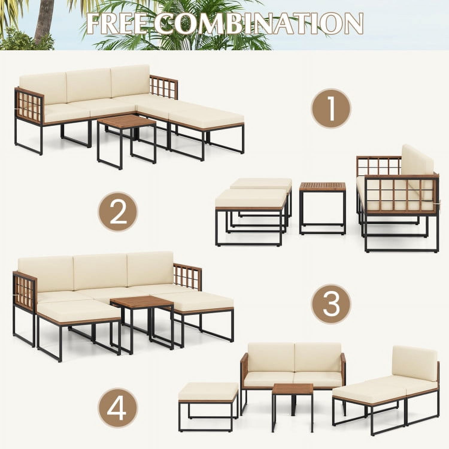 Aimee Lii 6 Pieces Patio Chair Set Acacia Wood Outdoor Sofa Set with Soft Cushions, Outdoor Patio Furniture Sets, Beige Aimee Lii 6 Pieces Patio Chair Set Acacia Wood Outdoor Sofa Set with Soft Cushions, Outdoor Patio Furniture Sets, Beige