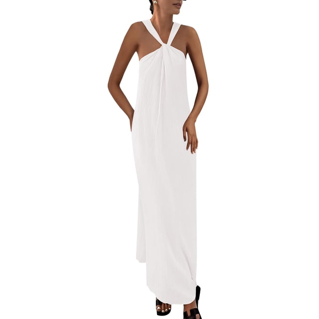 Vestido de verano PRETTYGARDEN para mujer 2025 con tiras holgadas, blanco