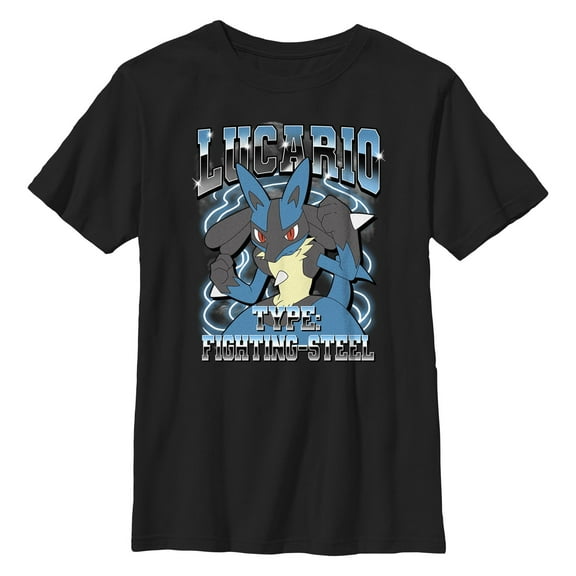 Boy's Pokemon Lucario Type: Fighting-Steel Graphic Tee Black Large