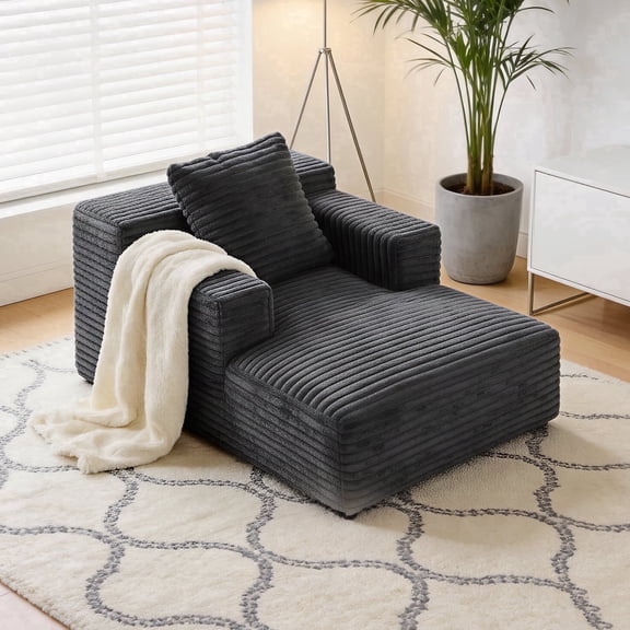 Sonovafurn Kids Corduroy Chaise Lounge Chair, Soft Cloud Lounger with Memory Foam & Pocket Springs for Playroom, Bedroom, Small Spaces, Grey