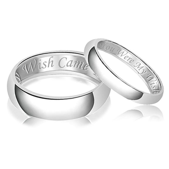 Tioneer His & Her Engraved You Were My Wish My Wish Came True Classic Sterling Silver Plain Wedding Band Ring