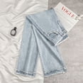 thumbnail image 3 of Pantalones vaqueros sueltos blancos de estilo coreano para mujer, pantalones largos de mezclilla delgada, cintura alta, borde crudo, pierna ancha, moda que combina con todo, primavera y verano, 3 of 4