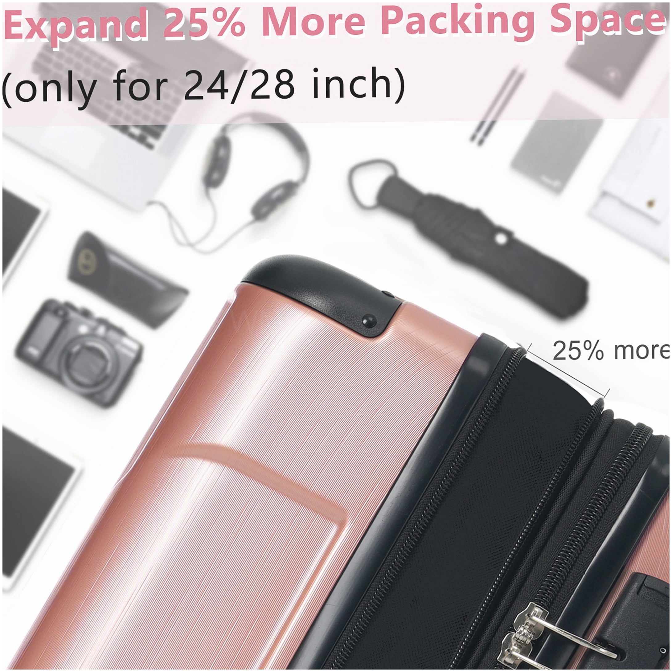 Expandable 28" Hardshell Suitcase with TSA Lock, Lightweight ABS Checked Luggage in Rose Pink