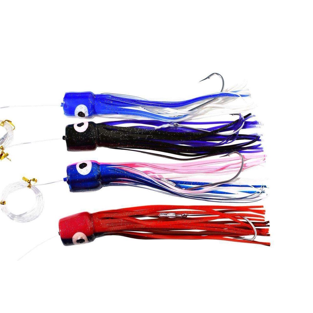 Soft Head Squid Lure Variety 4 Pack Medium, Mono Rigged