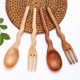 thumbnail image 4 of Norbi Natural Wooden Spoons Forks Portable Travel Dinnerware Tableware Restaurant Dessert Flatware Home Kitchen Table Utensil #B, 4 of 6