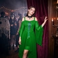 thumbnail image 6 of Domzest Cold Shoulder Gothic Witch Dress for Women Butterfly Sleeve Asymmetrical Hem Dresses Halloween Renaissance Outfit Green L, 6 of 7