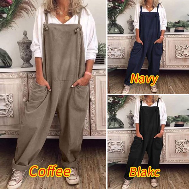 Pantalones casuales con correa de color sólido para mujer, azul, L LingWen 8390611443047
