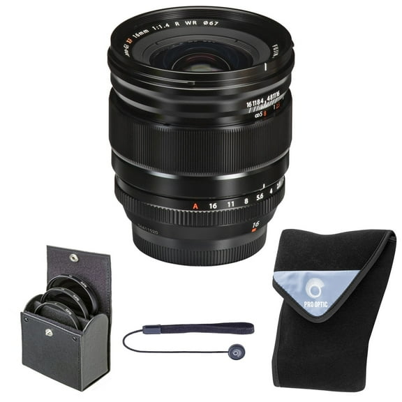 Fujifilm XF 16mm f/1.4 R WR Lens, Bundle with 67mm Digital Essentials Filter Kit and 19x19" Lens Wrap