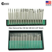 Gadgets Collection 20pc Diamond Burr Drill Bit Set 180 Grit for Dremel Rotary Cutting Grinding Tool