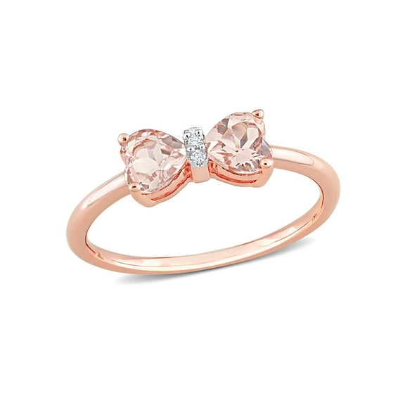 Gem & Harmony 1.00 Carat (Ctw) Morganite Heart Bow Ring in 10K Rose Pink Gold for Women