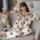 thumbnail image 4 of Pijamas de manga larga con estampado Simple para mujer, ropa de casa cómoda y transpirable, pantalones largos, 4 of 4