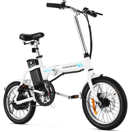 Ancheer Folding Electric Bike 16-inch Aluminum Electric Commuter Bicycle with 250W Removable Battery Dual Disc Brakes City E-Bikes for Adults-White