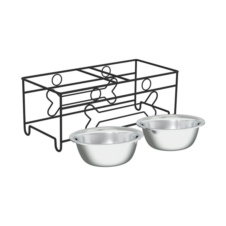 Stainless Steel Raised Food and Water Bowls with Decorative 3.5