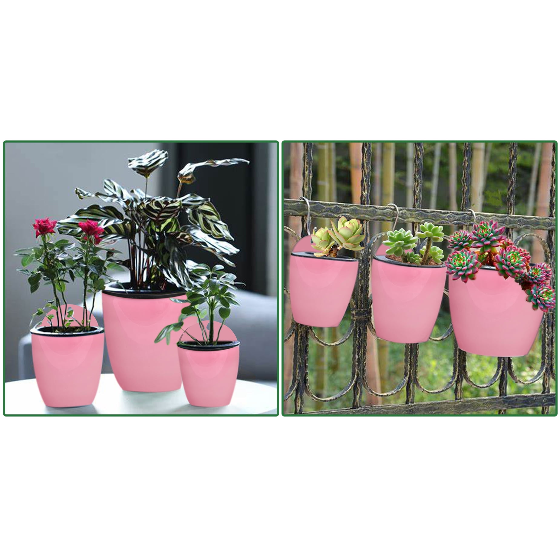 waltyotur 7Pack Self-watering Plant Flower Pot Wall Hanging Plastic Planters with Hooks