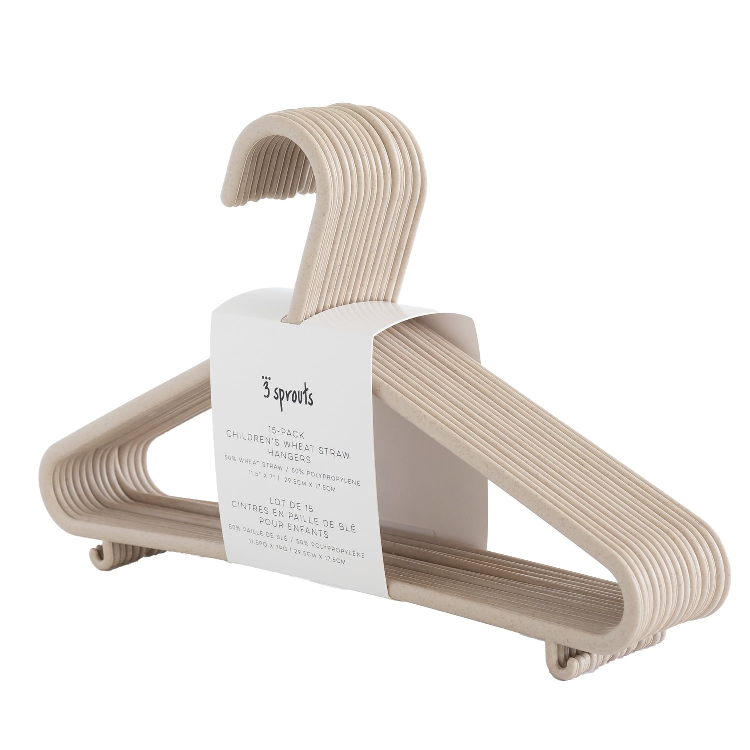 3 Sprouts Baby Wheat Straw Plastic Clothes Hangers - Pack of 30 - Speckled Beige