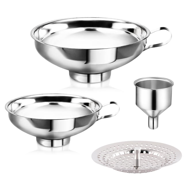 Embudo para conservas TRUSBER de acero inoxidable con colador, paquete de 3