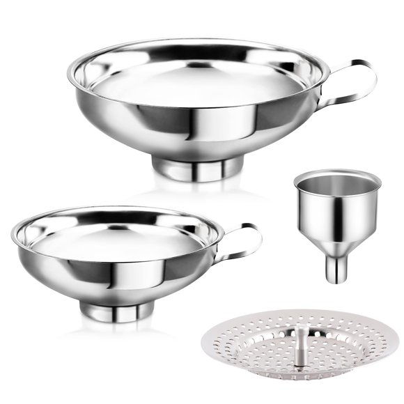 Embudo para conservas TRUSBER de acero inoxidable con colador, paquete de 3