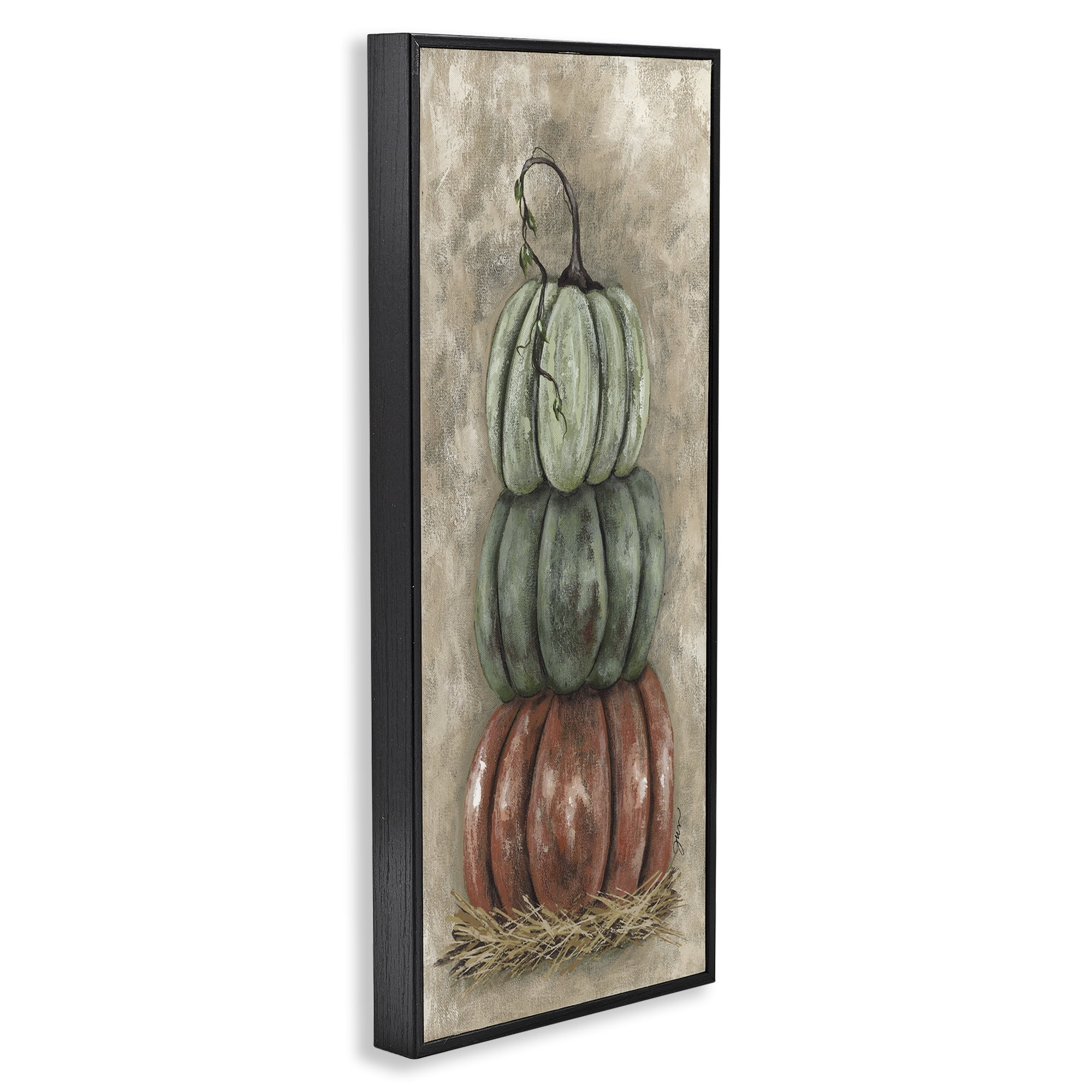 Stupell Industries Stacked Rustic Pumpkins Botanical & Floral Painting Black Framed Art Print Wall Art, 13 x 30