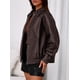 thumbnail image 3 of Abrigo PRETTYGARDEN Chaqueta Bomber de Cuero Sintético Marrón Oscuro XXL, 3 of 8