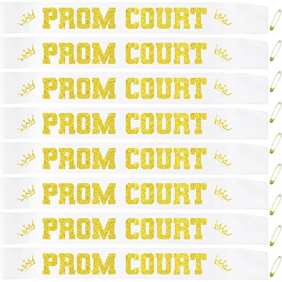 1 pcs Prom Court Sashes with Gold Glitter, White Prom Court Sash for School Cosplay Pageants Prom Party Dance Graduation Party Favors, Graduation Party Sash, Shiny Prom Sash (White   Gold)