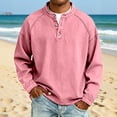 thumbnail image 3 of Daiosportswear Men's Vintage Henley Shirts Classic Long Sleeve Button Shirts Solid Color Casual Distressed Acid Washed Tops Pink XL, 3 of 6