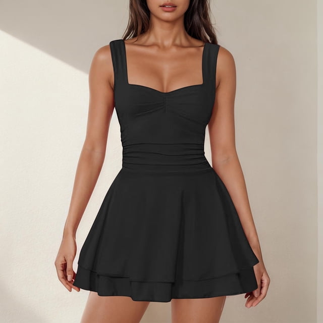 mfyjkho Vestidos para mujer, Vestidos de moda para mujer, lisos, con cuello cuadrado, sin mangas, informales, cómodos, para toda ocasión, estilo bohemio, midi, para el sol, primavera m