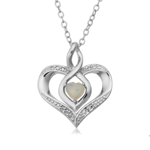 Collier en Forme de Cœur en Argent Sterling Pierre de Naissance Octobre, 18 Pouces