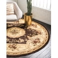 thumbnail image 3 of Unique Loom Tapis à Motif Médaillon Versailles 6 Pieds x 6 Pieds Rond Brun/ivoire, 3 of 10