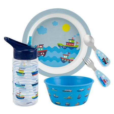 

Mealtime Set 5 Piece Boat Water Bottle Bowls Plate Spoon & Folk kid boys
