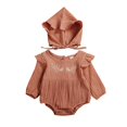 thumbnail image 3 of Children Clothes Breathable Cotton Linen Ruffled Sleeve Infant Romper Baby Flower Embroidery Jumpsuit Set with Solid Color Hat, 3 of 5